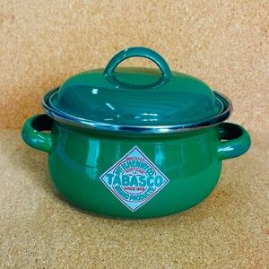 Vintage Tabasco Sauce Small Green Enamel Pot